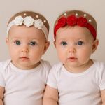 FAIXA DE CABELO BEBÊ COM FLORES E PÉROLAS