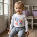 CONJUNTO INFANTIL MENINA COM BLUSA ESTAMPADA FLORES E CALÇA