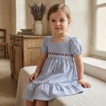 VESTIDO INFANTIL COM LISTRAS E BORDADO