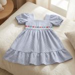 VESTIDO INFANTIL COM LISTRAS E BORDADO