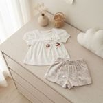 CONJUNTO BEBÊ MENINA BATA BRANCA E SHORTS