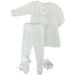 VESTIDO CONJUNTO EM TRICÔ BATIZADO BORDADO FLORES E CALÇA
