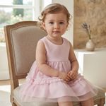 VESTIDO INFANTIL MALHA  ALFAIATARIA E TULE ROSA