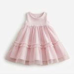 VESTIDO INFANTIL MALHA  ALFAIATARIA E TULE ROSA