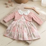 VESTIDO INFANTIL COM BOLERINHO EM PULSH ESTAMPA URSINHA