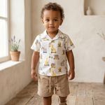 CONJUNTO INFANTIL MENINO CAMISA MANGA CURTA E BERMUDA DE SARJA