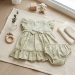 VESTIDO BEBÊ FOLHAGEM VERDE COM CALCINHA