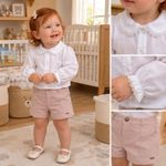 CONJUNTO INFANTIL MENINA CAMISA BATA BRANCA E SHORTS