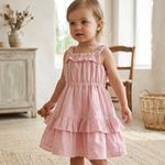 VESTIDO INFANTIL COM BORDADOS DE FLORES ROSA