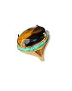 Anel Olho de Tigre Cravejado Amazonita