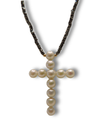 Colar Hematita Pingente Cruz Ouro 18k