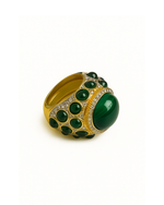 Anel Pedra Verde Cravejado