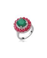 Anel Bordado Rosa e Verde