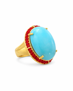 Anel Oval Turquesa Cravejado