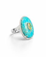 Anel Oval Turquesa Pedra Central Prata 925