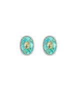Brinco Oval Turquesa Pedra Central Prata 925
