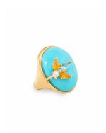 Anel Oval Turquesa Flor