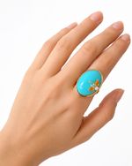 Anel Oval Turquesa Flor