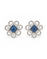 Brinco Flor Cravejada Pedra Azul