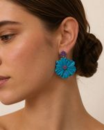 Brinco Flor Cravejada Turquesa Cooper