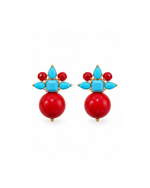 Brinco Neck Geométrico Turquesa e Vermelho