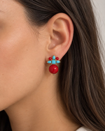 Brinco Neck Geométrico Turquesa e Vermelho