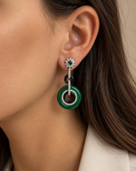 Brinco Pendente Zircônias e Jade Verde