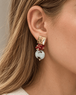 Brinco Square Coral Jaspe