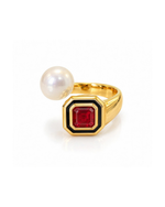Anel Rubi com Pérola Shell - Ouro 18k