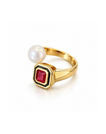 Anel Rubi com Pérola Shell - Ouro 18k