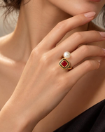 Anel Rubi com Pérola Shell - Ouro 18k