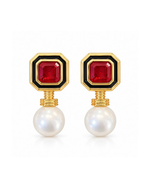 Brinco Rubi com Pérola Shell - Ouro 18k