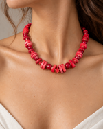 Colar Curto Coral e Jade