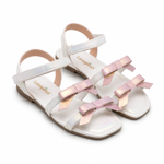 Sandália Infantil Feminina Branca e Rosa com Tiras 23 a 30