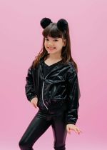 Jaqueta Infantil Corta Vento com Capuz Preta Com Brilho
