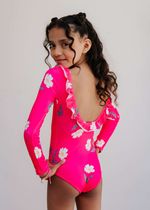 Maio Infantil Manga Longa Flores Fundo Rosa