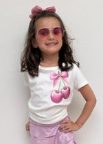 T-shirt Infantil Off White Cereja Rosa