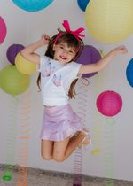 Shorts Saia Infantil Em Camadas Rosa Bebê Brilhante