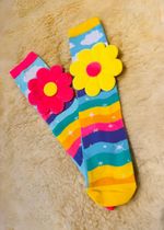 Par de Meias Flores Rosa e Amarela 3D