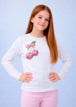 Manga Longa  Quentinha Branca com Cereja Rosa