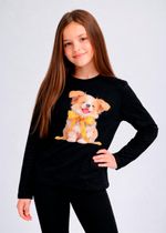 Manga Longa Quentinha Preta Cachorrinha