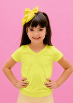 T-shirt Manga Curta Decote em V Amarelo Neon