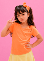 T-shirt Manga Curta Decote em V Laranja Neon