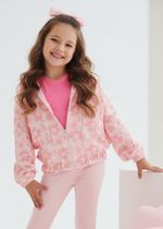 Jaqueta Infantil Com Capuz Rosa Estampa Flores