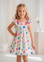 Vestido Infantil Branco Flores Coloridas