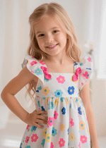 Vestido Infantil Branco Flores Coloridas