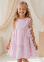 Vestido Infantil Rosa com Babados e Laços Laterais