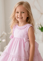 Vestido Infantil Rosa com Babados e Laços Laterais
