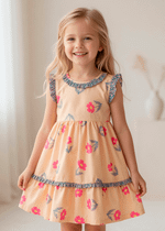 Vestido Infantil Laranja Florido