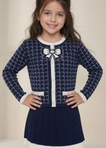 Conjunto Tricot em Linha Marinho Laço Branco